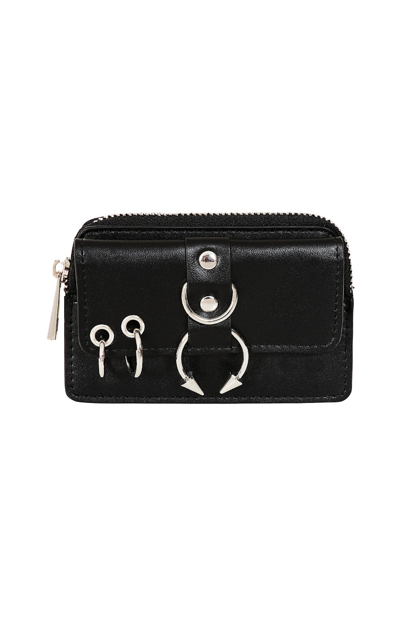 Schwarze Geldbörse Rebel Sugar Wallet mit Zierösen und Ringen von Banned