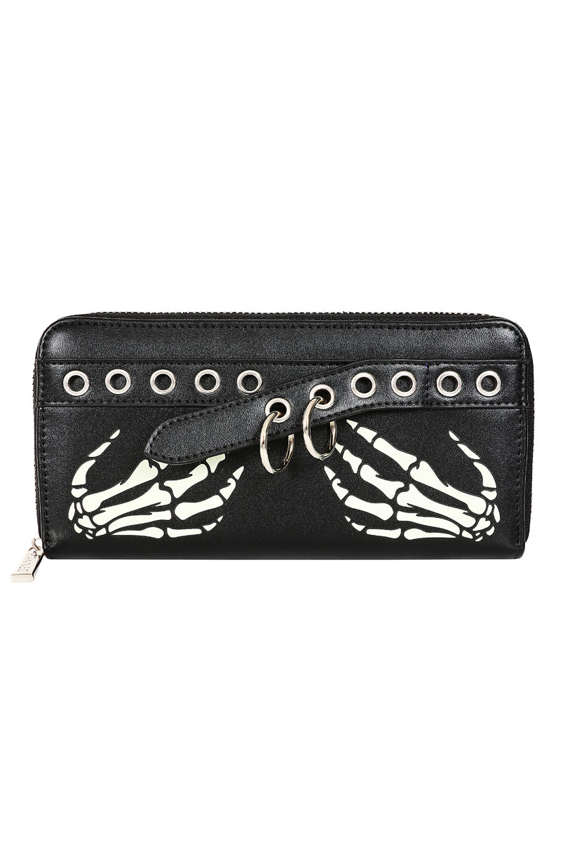 Schwarze Geldbörse Bonegrip Wallet mit Skeletthänden und Zierösen von Banned