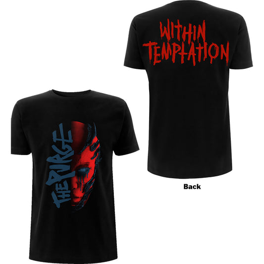 Lizensiertes Within Temptation Purge Bandshirt im rot-blauen Design mit Maskenprint