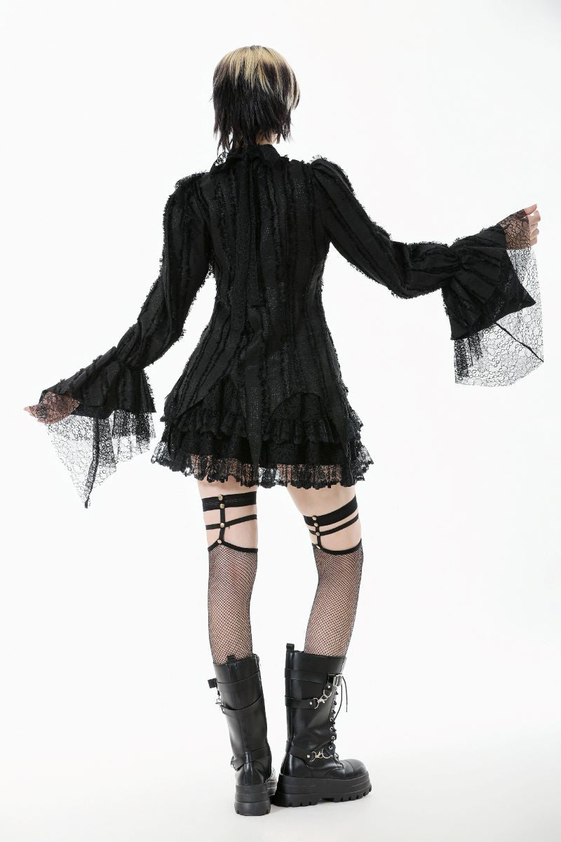 Schwarze Bluse Witches Academy Shirt mit Rüschenelementen von Dark In Love