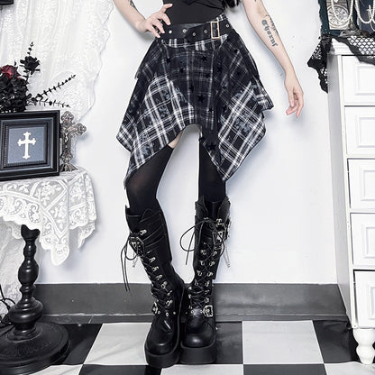 Schwarz-weiß-karierter Rock Grey Diamond Skirt mit Meshdetails von Moon Attic