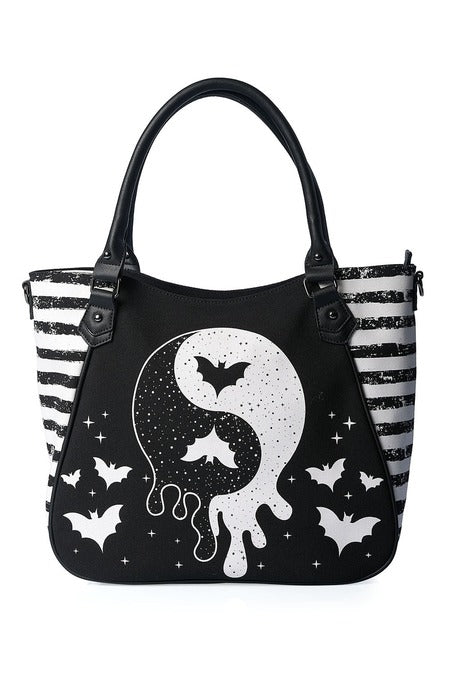 Schwarz/Weiße Tasche YIN YANG Tote Bag mit Streifenmuster und Fledermausprint von Banned