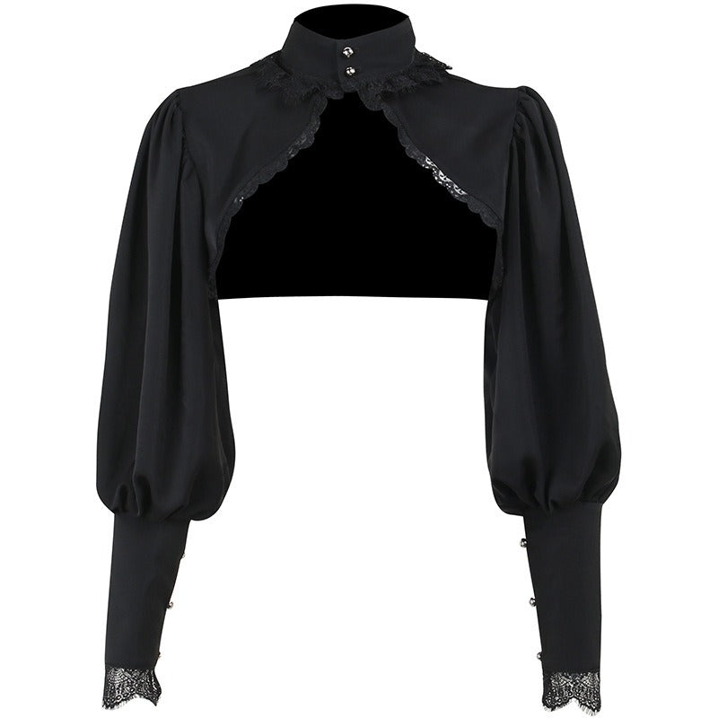 Schwarzes Hemd SHOULDER STEAMPUNK TOP bestehend aus Kragen und Ärmeln mit Spitzendetails von Moon Attic