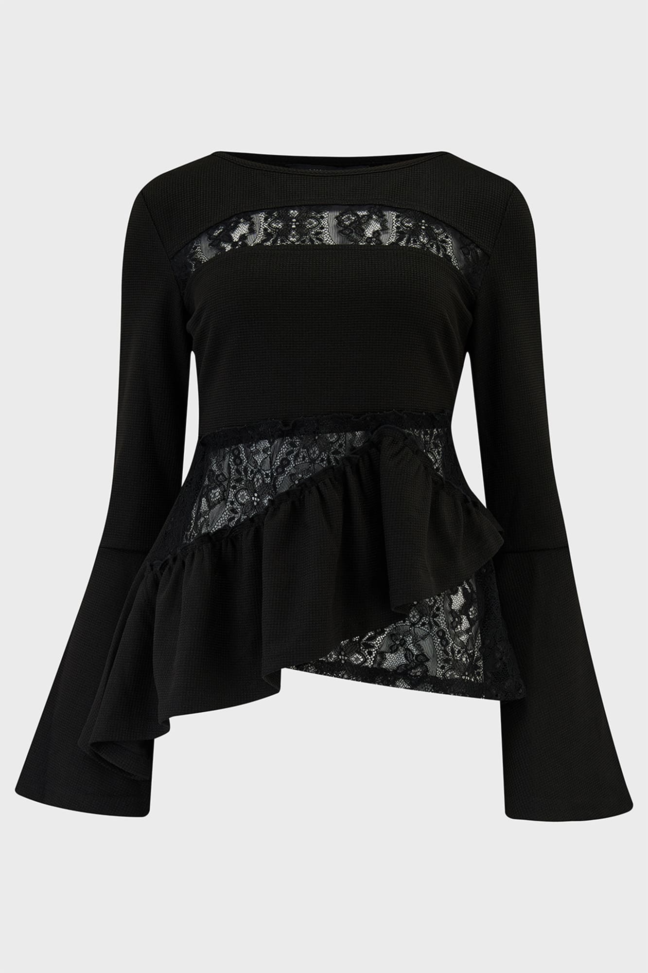 Schwarzes, langärmliges Oberteil YOHANA BLOUSE mit Spitzeneinsätzen von Killstar