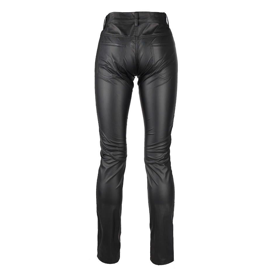 Rückseite schwarze, enge Kunstlederhose Close Pants Wetlook von Black Pistol