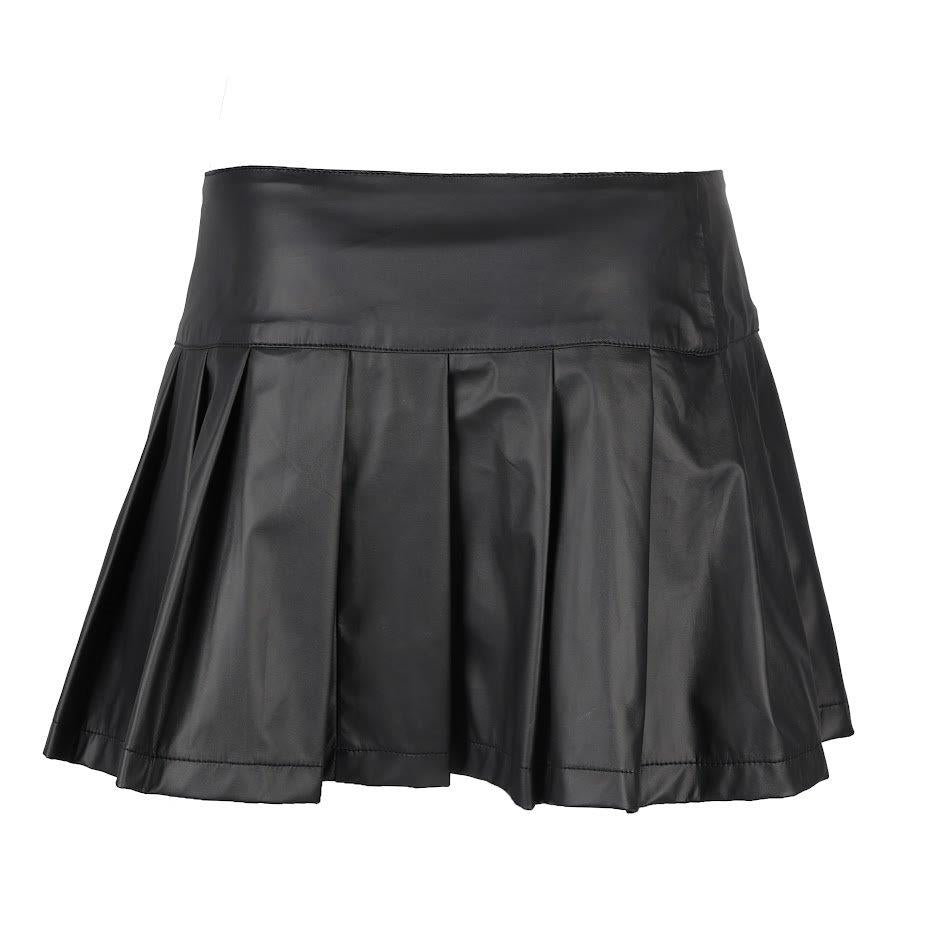 Rückseite schwarzer Kunstlederrock Buckle Mini Skirt Wetlook mit Schnallen von Black Pistol