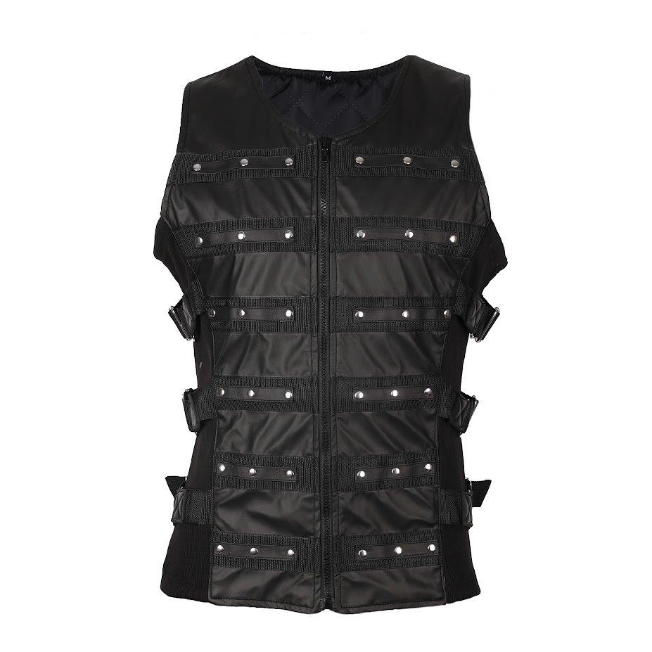 Schwarze Weste Button Vest Wetlook mit Ziernieten und Reißverschluss von Azzazzinz