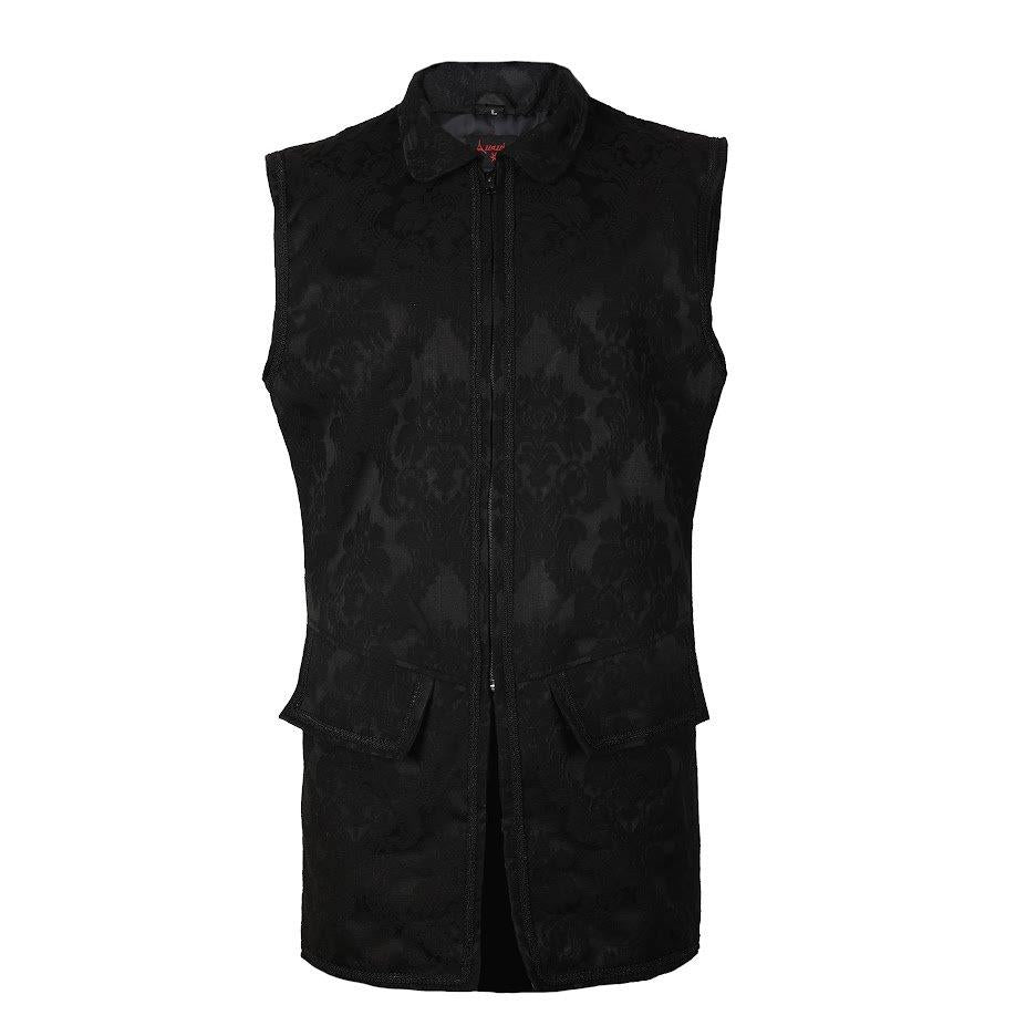 Schwarze Brokatweste Long Vest Coat Brocade mit Reißverschluss von Black Pistol