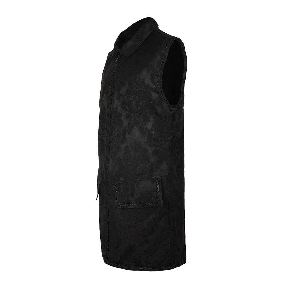 Schwarze Brokatweste Long Vest Coat Brocade mit Reißverschluss von Black Pistol