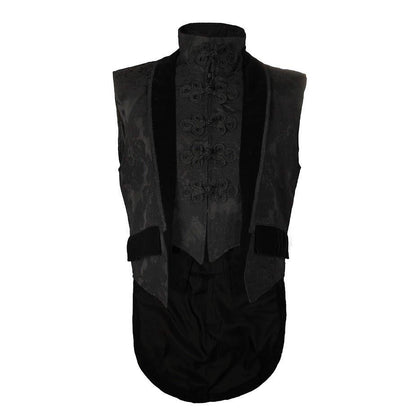 Schwarze Brokatweste Tail Vest Coat Brocade mit Samtdetails von Azzazzinz