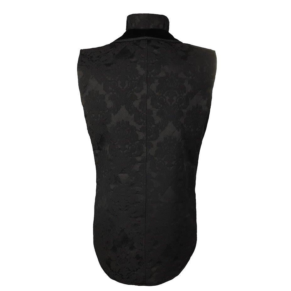 Rückseite schwarze Brokatweste Tail Vest Coat Brocade mit Samtdetails von Azzazzinz