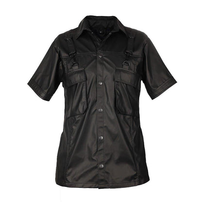 Schwarzes, kurzärmliges Hemd Combat Shirt Wetlook mit Riemen und Taschen von Black Pistol