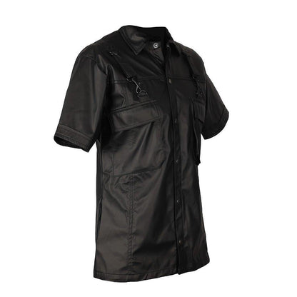 Schwarzes, kurzärmliges Hemd Combat Shirt Wetlook mit Riemen und Taschen von Black Pistol