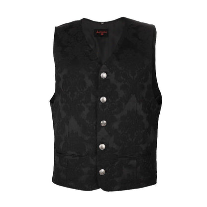 Schwarze Brokatweste Dark Vest Brocade mit großen, silberfarbenen Knöpfen von Azzazzinz