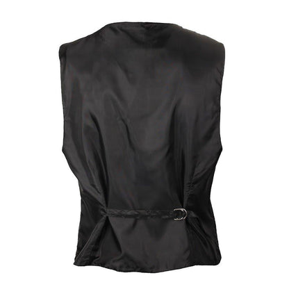 Rückseite schwarze Brokatweste Dark Vest Brocade mit großen, silberfarbenen Knöpfen von Azzazzinz