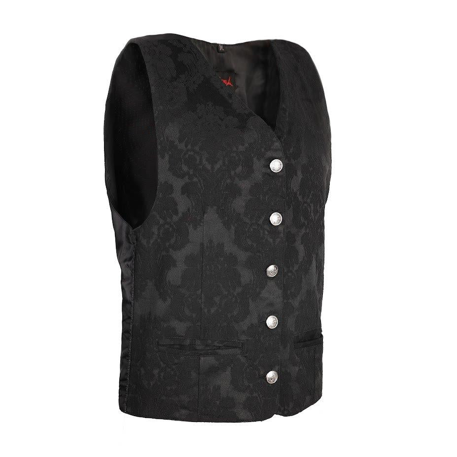 Schwarze Brokatweste Dark Vest Brocade mit großen, silberfarbenen Knöpfen von Azzazzinz