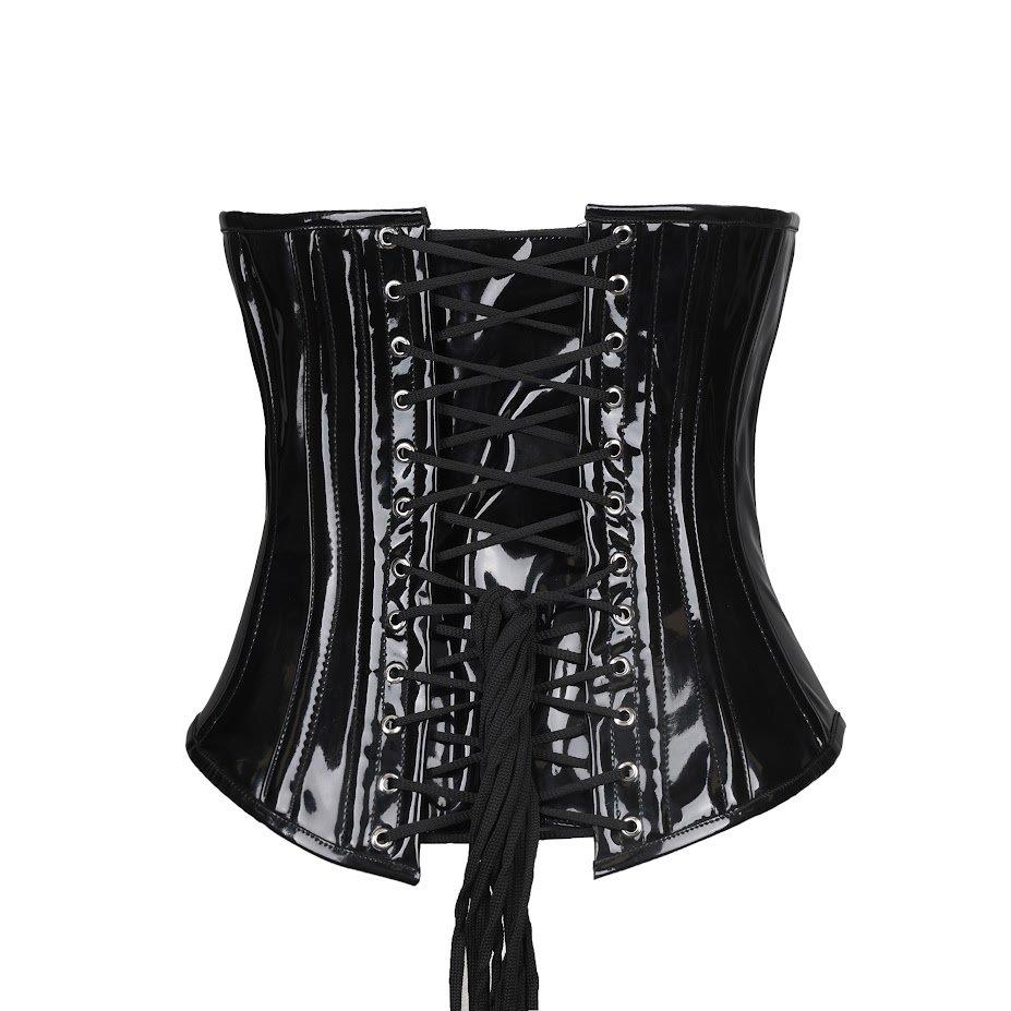 Schwarze, glänzende Corsage Underbust Corsage PVC mit Rückenschnürung von Azzazzinz