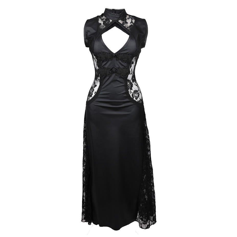 Schwarzes, enges Kleid Candy Dress Wetlook mit Spitzendetails von Black Pistol