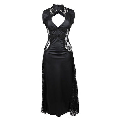 Schwarzes, enges Kleid Candy Dress Wetlook mit Spitzendetails von Black Pistol