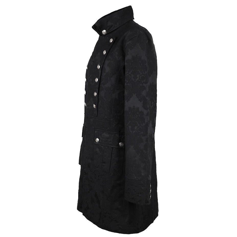 Schwarzer Brokatmantel Admiral Coat Brocade mit großen, silberfarbenen Knöpfen von Black Pistol