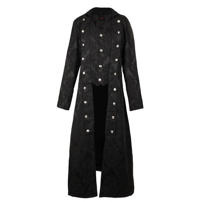 Schwarzer Brokatmantel Gents Coat Brocade mit großen, silberfarbenen Knöpfen von Black Pistol