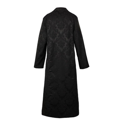 Rückseite schwarzer Brokatmantel Gents Coat Brocade mit großen, silberfarbenen Knöpfen von Black Pistol