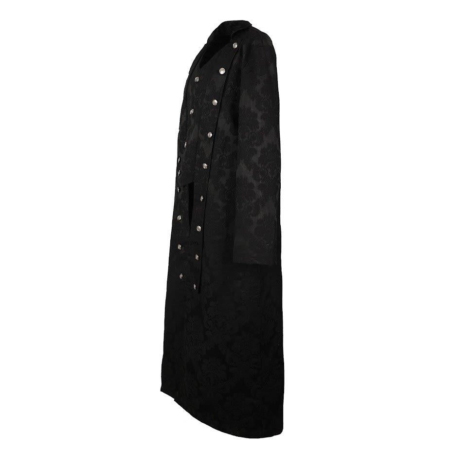 Schwarzer Brokatmantel Gents Coat Brocade mit großen, silberfarbenen Knöpfen von Black Pistol