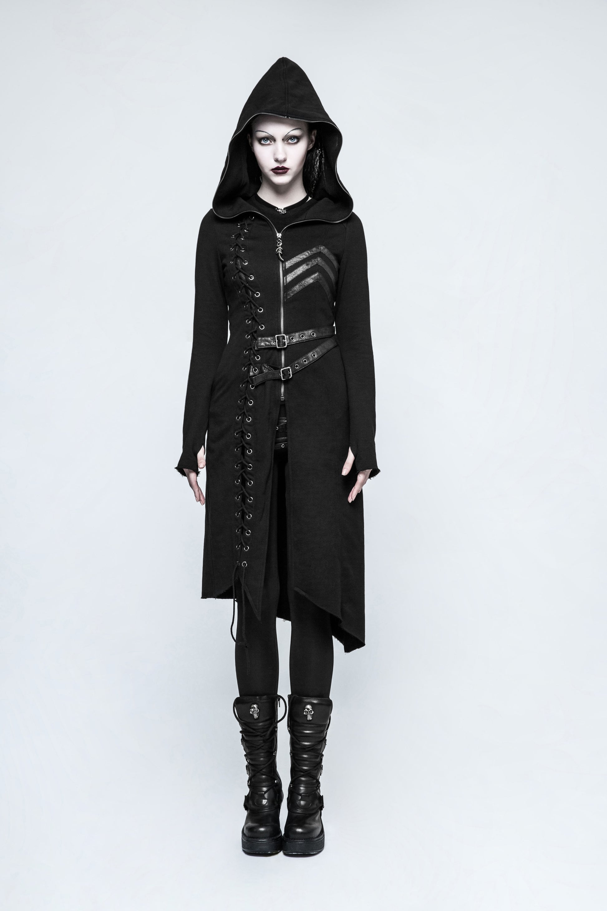 Schwarzer Damenmantel RESIDENT EVIL COAT im Industrial- und postapokalyptischen Gothic-Stil von Punk Rave