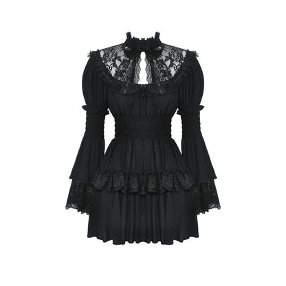 Schwarzes kurzes Kleid Gothic Lace Doll Dress mit Spitzeneinsätzen von Dark In Love