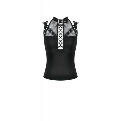 Schwarzes Oberteil Dark Punk Mesh Top mit Schnür-Details im Dark-Punk-Stil von Dark In Love