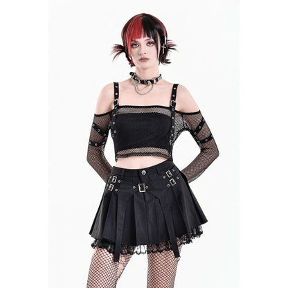 Schwarzer Mini-Rock Hardware Matrix Skirt mit Schnallendetail und Spitzensaum von Dark In Love