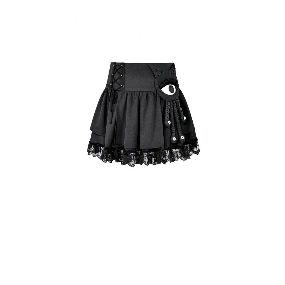 Schwarzer Mini-Rock Occult Gaze Skirt mit Monsteraugen-Detail von Dark In Love