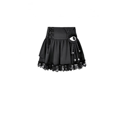 Schwarzer Mini-Rock Occult Gaze Skirt mit Monsteraugen-Detail von Dark In Love