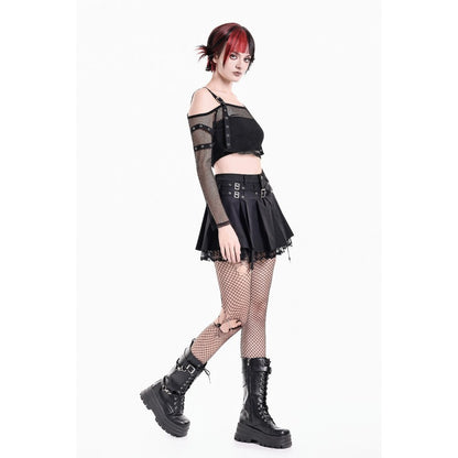 Schwarzer Mini-Rock Hardware Matrix Skirt mit Schnallendetail und Spitzensaum von Dark In Love