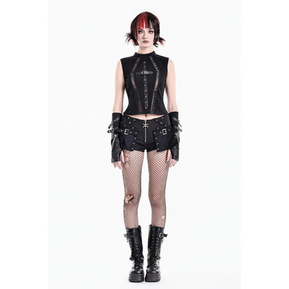 Schwarze Hotpants Cranial Rebellion Shorts mit Überrock und Schnallendetails von Dark In Love
