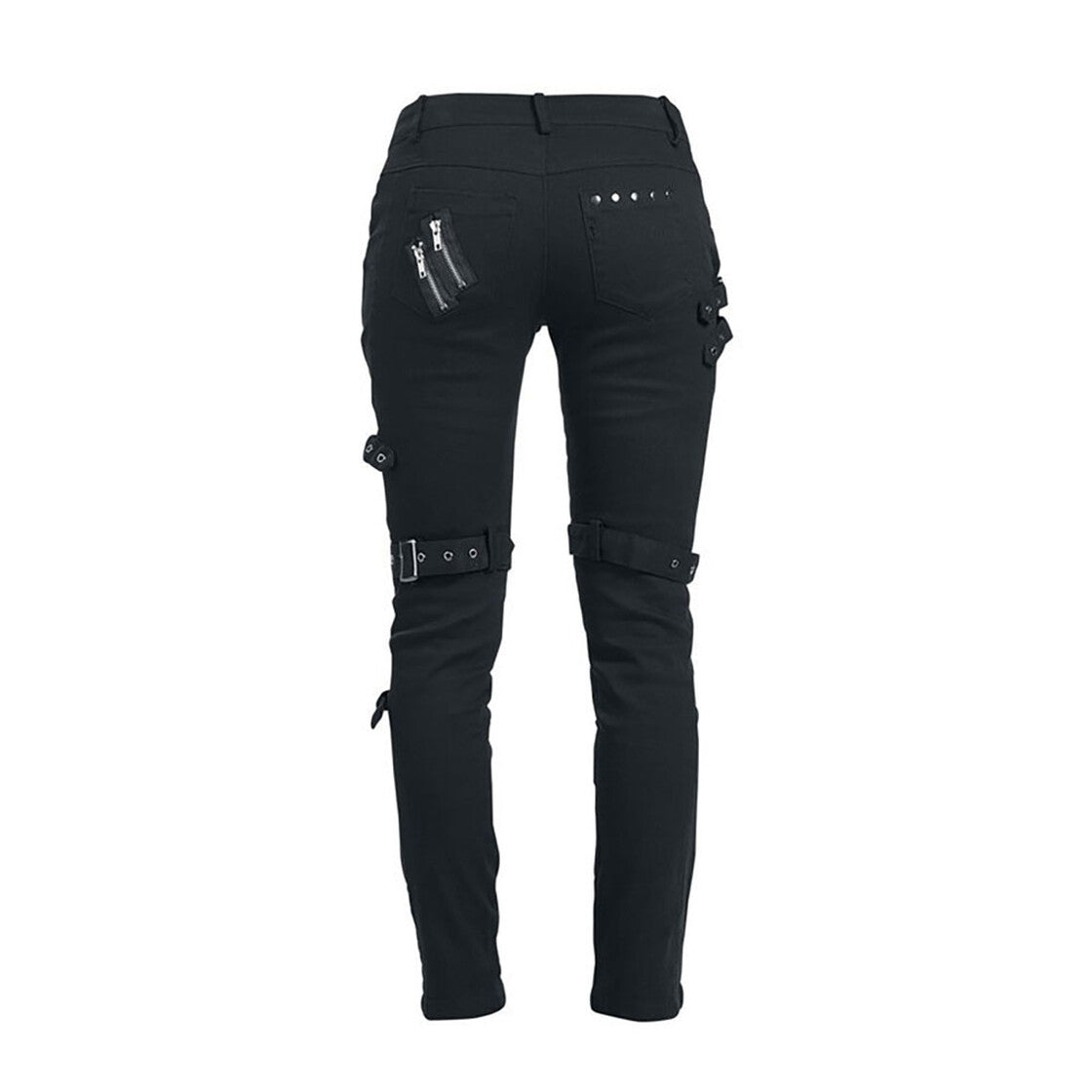 Schwarze Jeans Punk Trousers mit vielen Aufnähern, Riemen und Reißverschlüssen von Alcatraz