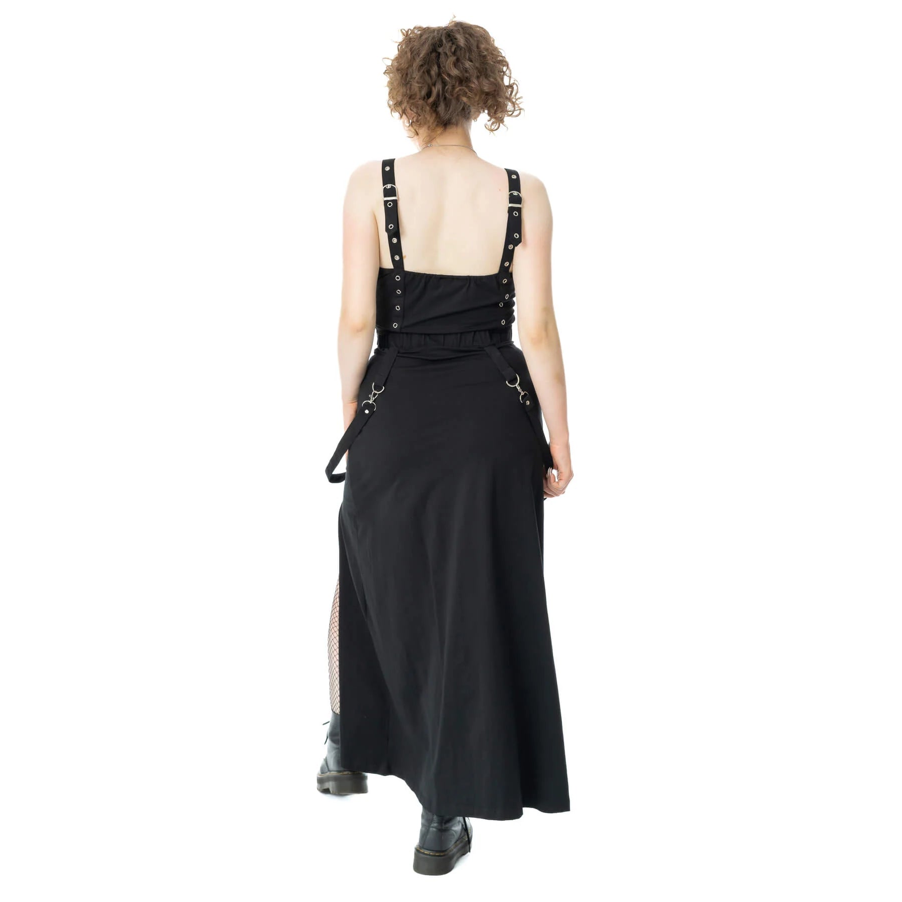 Schwarzer Rock AMARANTH MAXI SKIRT mit Zierriemen und zwei Schlitzen von Poizen Industries