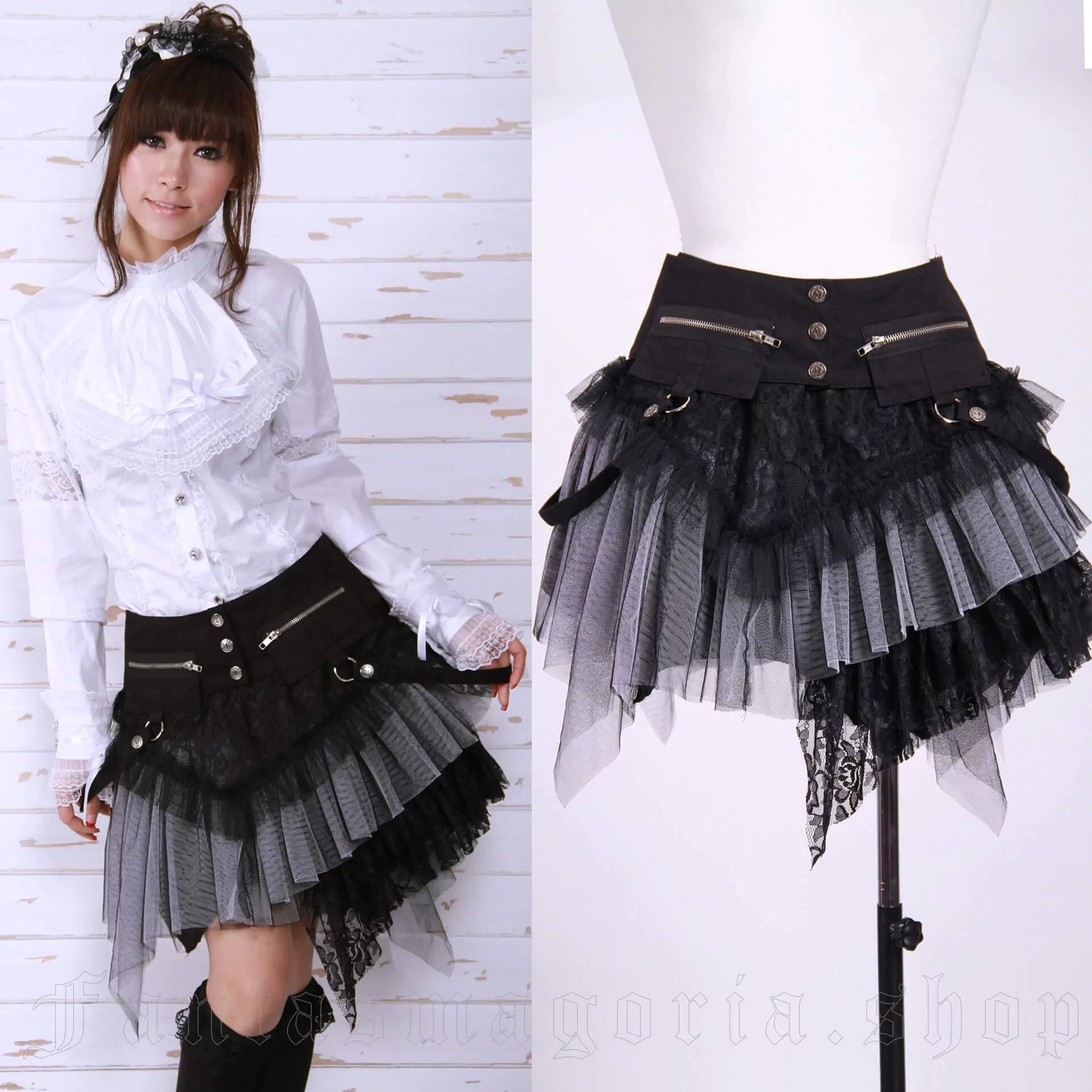 Amelia Skirt black/white Punk Rave