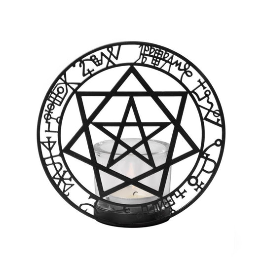 Eindrucksvoller Teelichthalter ANGELS & DEMONS Tealight Holder aus schwarz beschichtetem Eisen und gehärtetem Glas von Alchemy
