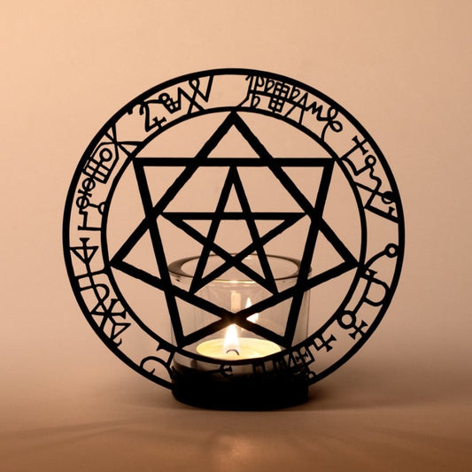 Eindrucksvoller Teelichthalter ANGELS & DEMONS Tealight Holder aus schwarz beschichtetem Eisen und gehärtetem Glas von Alchemy