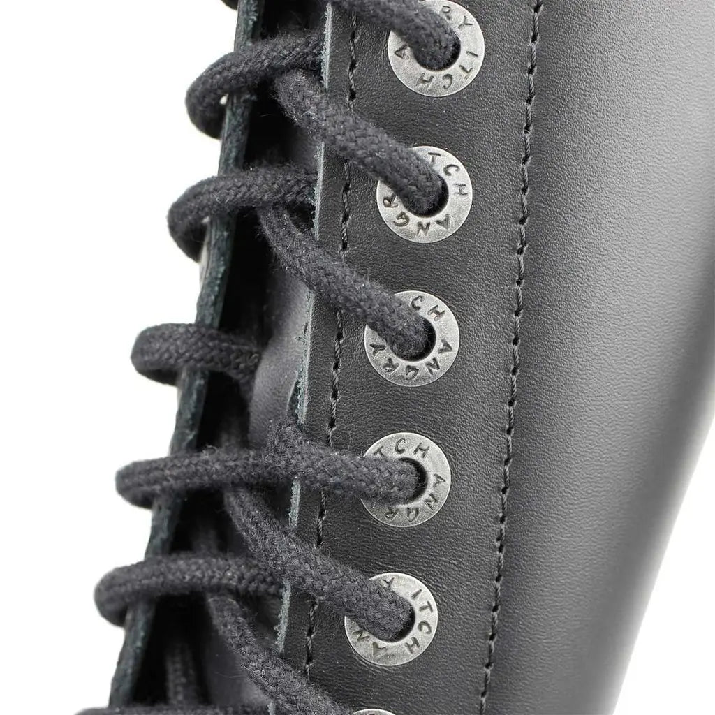 Angry Itch 20 Loch Leder Stiefel Schwarz