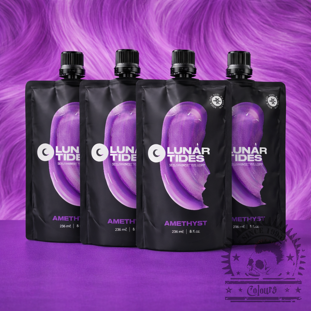 Vier semi-permanente Haartönungen 4er-Sparset Amethyst Pastel Purple in dem Farbton warmes Pastelllila mit pinken Untertönen von Lunar Tides