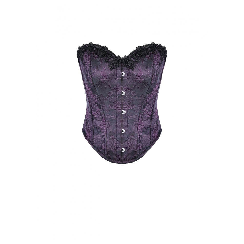 Lilafarbene Corsage Violet Vow Corset aus Jaquard-Stoff mit Spitzendetails von Dark In Love