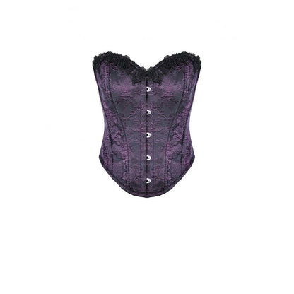 Lilafarbene Corsage Violet Vow Corset aus Jaquard-Stoff mit Spitzendetails von Dark In Love