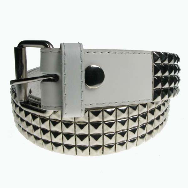 Studded belt 4-row pyramids white