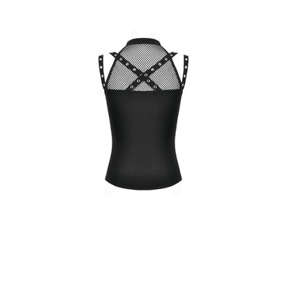 Schwarzes Oberteil Dark Punk Mesh Top mit Schnür-Details im Dark-Punk-Stil von Dark In Love
