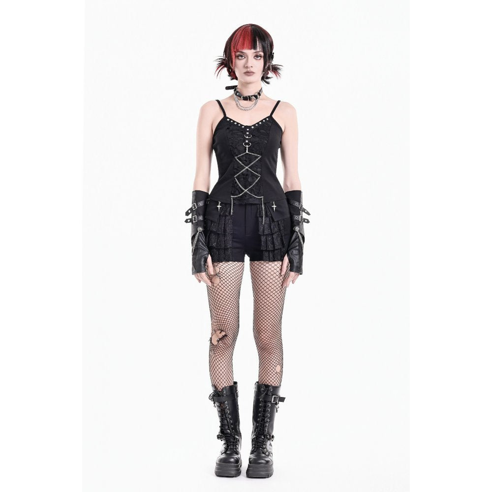 Schwarze Hotpants Daggered Vines Shorts Dark mit Überrock und Spitzendetails von Dark In Love