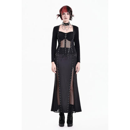 Schwarzes, langärmliges Oberteil Riveted Grid Top mit Nietendetails und Netzeinsätzen von Dark In Love
