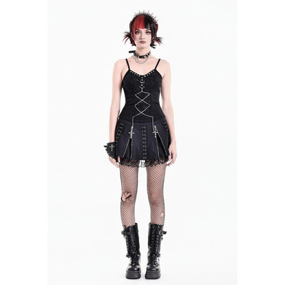Schwarzes Spaghettiträger-Top Chained Thorn Cami Top mit Nieten-Details von Dark In Love