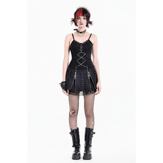 Schwarzes Spaghettiträger-Top Chained Thorn Cami Top mit Nieten-Details von Dark In Love